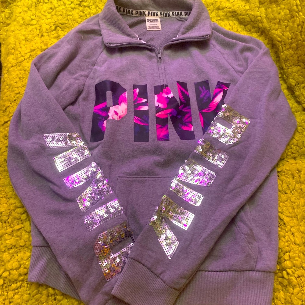 Size S PINK sweater. Tropical/Bling 🌴!!